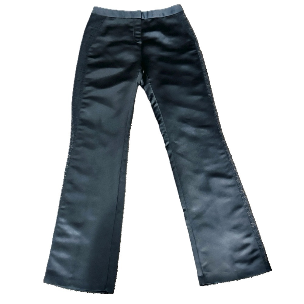 👖🎄 EXPRESS Black Satin Lace Leg Pants | Y2K Holiday Party‎ Glam Bootcut Sz 1/2